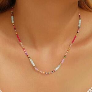 Confetti Bead Necklace – Dainty Multicolor‎ Seed Beads, Layering Jewelry